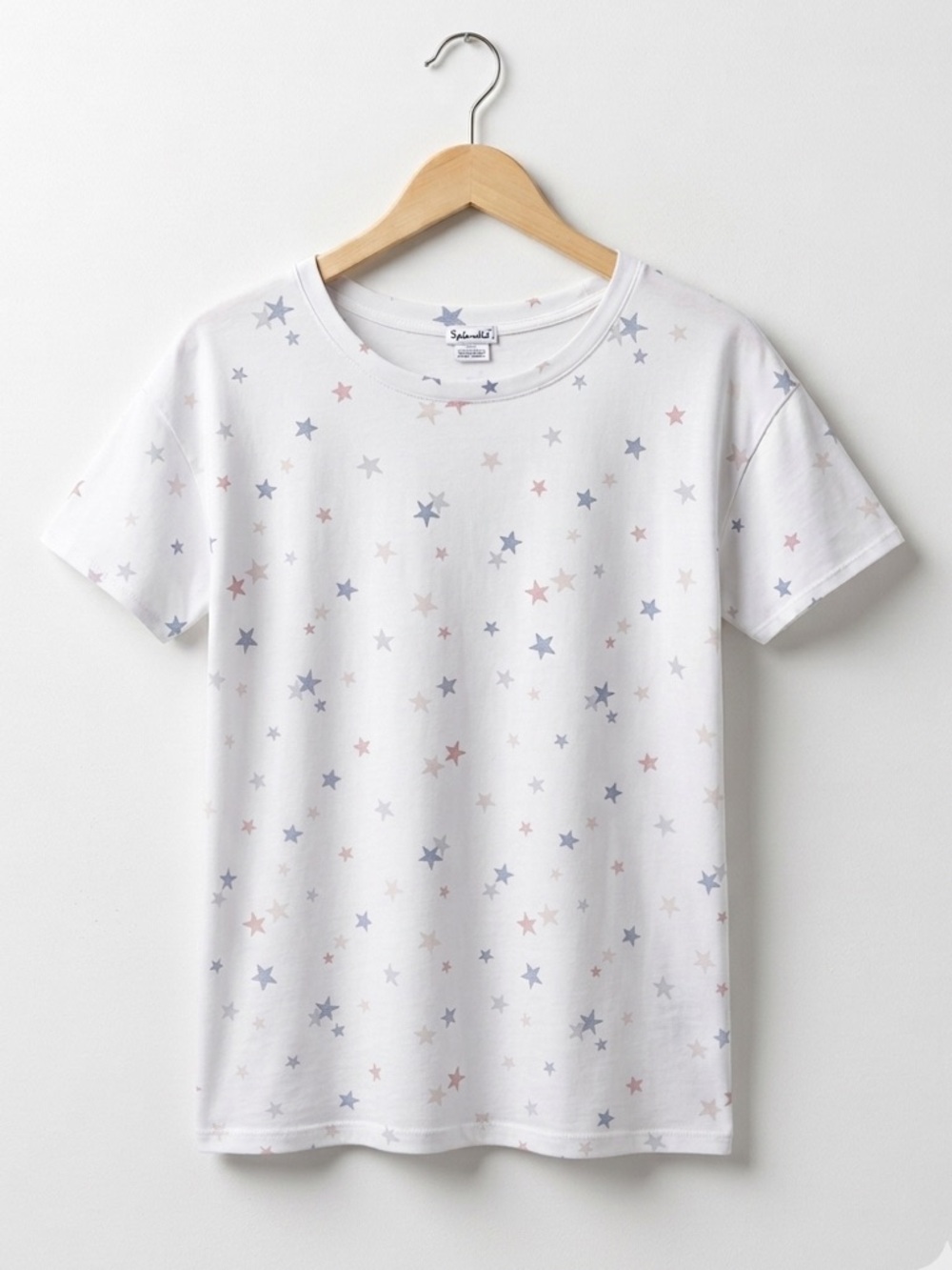 Splendid Pastel Star Print Oversized White Roundneck Super Soft Short Sleeve Tee